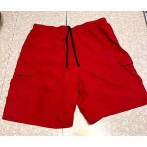 L.L. Bean Men's Swim Shorts Red cargo pocket elastic waist drawstring XL